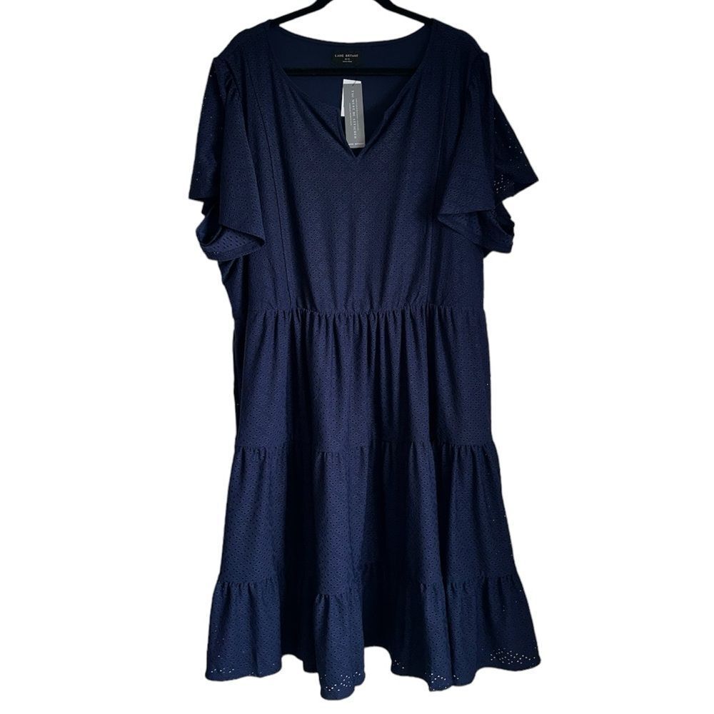 NWOT Lane Bryant size 30/32 navy blue midi layered dress short sleeve